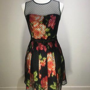 Eliza J Fit and Flare Dress Sheer Polka Dot